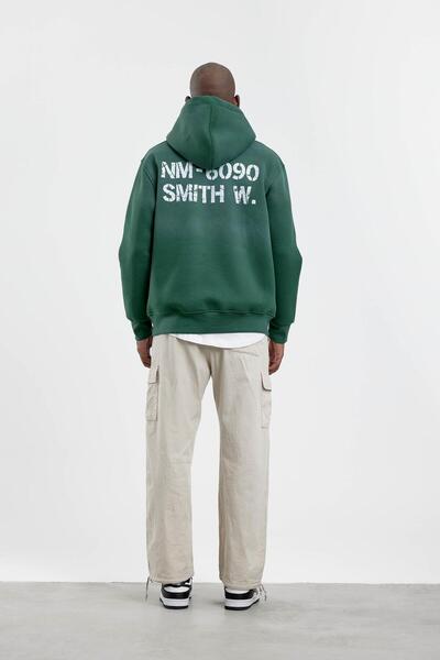 NOMARC Πράσινο NM-6090 εμπριμέ φούτερ με κουκούλα