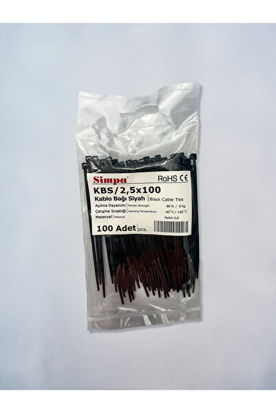 Simpa Elektrik Kablo Bağı Siyah 2,5x100 Plastik Cırt Kelepçe (100 Adet)