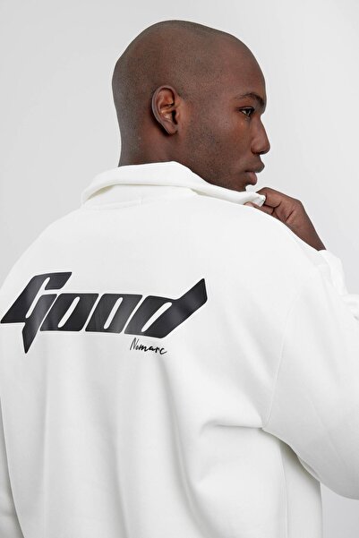 NOMARC Λευκό φούτερ με μισό φερμουάρ με καλή γραφή