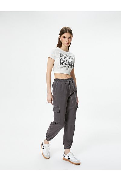 Koton Cargo Jogger Pants Comfortable Fit Elastic Waist Tie Pocket Cotton