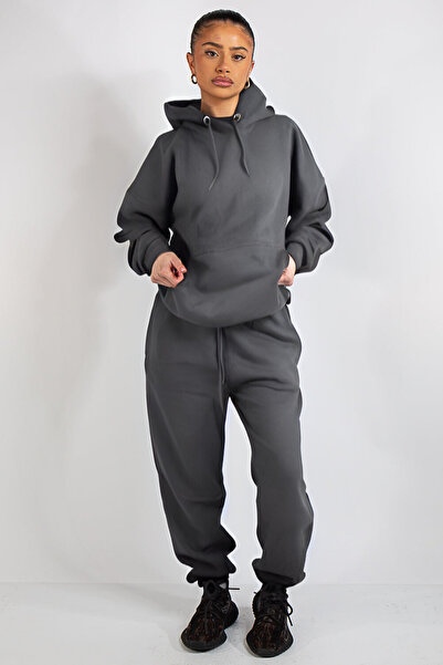 BayBayan Γυναικείο Σετ Φούτερ με κουκούλα με τσέπη καγκουρό με 3 κλωστές