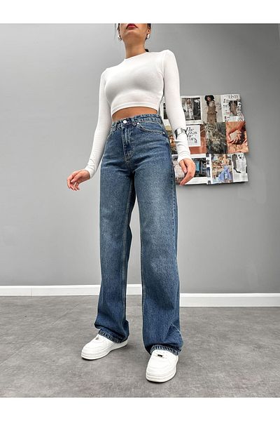 ESRAHELVACI Blugi Blue Washed Straight Orj