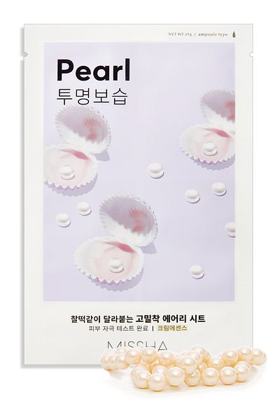 Missha قناع ورقي مع مستخلص اللؤلؤ ذو مظهر مضيء (1 قطعة) قناع ورقي Airy Fit Pearl