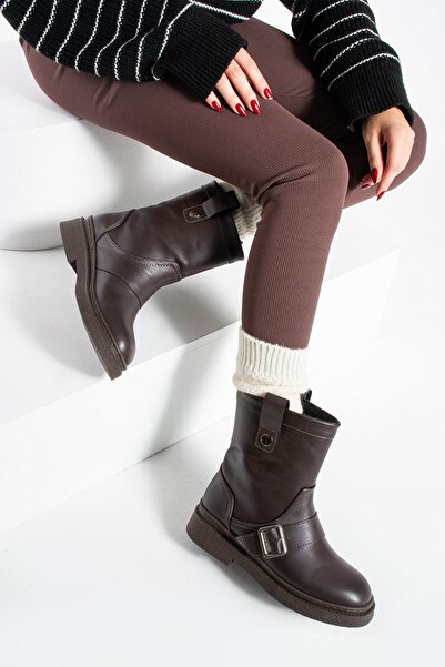 Seniorah Γυναικείες μπότες Juten Brown Skin Inside Plush