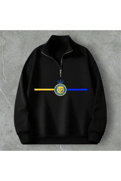 Pisa Art Al Nassr Минималистичен специален дизайн Суитшърт с половин цип за фен