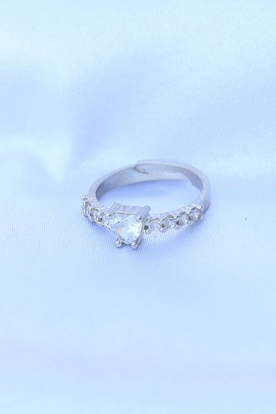 Skygo Brass Silver Color Adjustable Zircon Stone Minimal Heart Ring