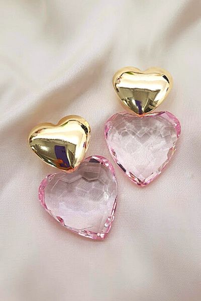 PETEK AKSESUAR Transparent Pink Heart Earrings