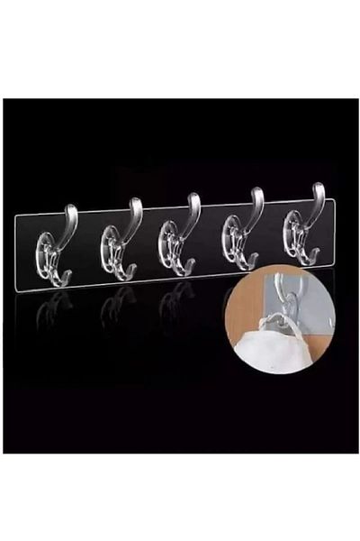 POINTTECH 5-Piece Self-Adhesive Strong Transparent Hanger - Door Back Kitchen Wall Bathroom Hanger