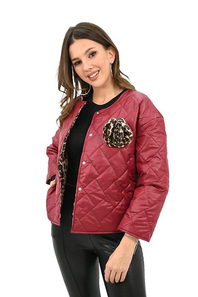 Koza Butik Jachetă matlasată cu broșă cu model leopard pentru femei 2502-25