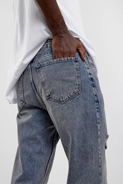 NOMARC Navy Blue Kp-389-1 Bf Ripped Detail Jeans