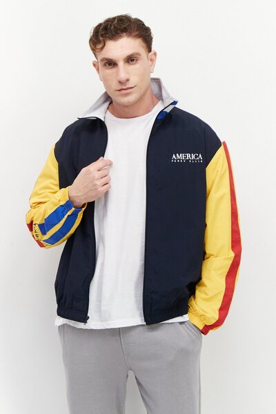 Perry Ellis Men Embroidered Logo Bomber Jackets, Navy Combo