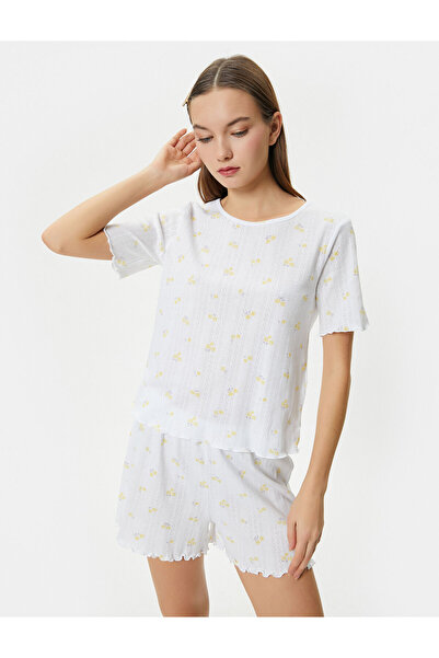 Koton Σορτς Πιτζάμα Σετ κοντομάνικο Crew λαιμόκοψη φλοράλ βαμβακερό