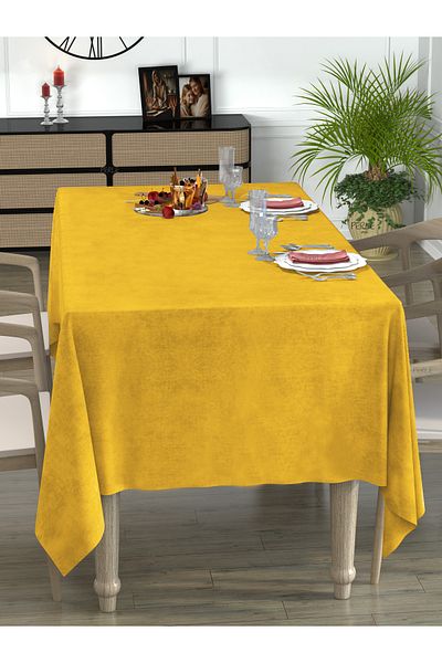 Perle Daily Series Velvet Textured Sun Yellow Tablecloth