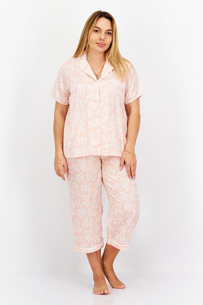 Anne Klein Women 2Pcs Floral Print Pajama Sets, Pink