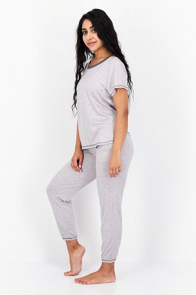 Bearpaw Women 2 Pieces Heather Short Sleeves T-shirt And Pajamas, Light Grey