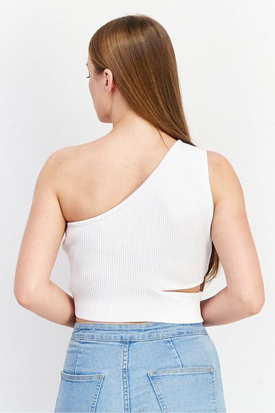 Don't Call Me Jennyfer Women Asymmetrical Neck One Shoulder Textured Top, White