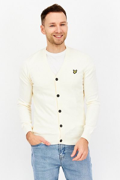Lyle & Scott Men V-neck Long Sleeve Brand Logo Cardigans, Off White