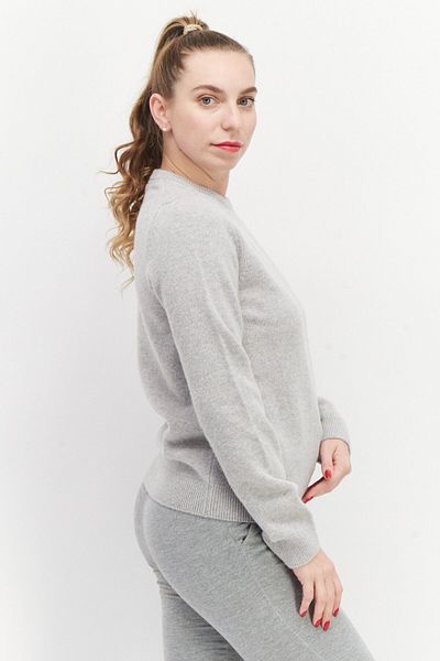 Lyle & Scott Women Crew Neck Embroidered Logo Knitted Sweater, Heather Grey