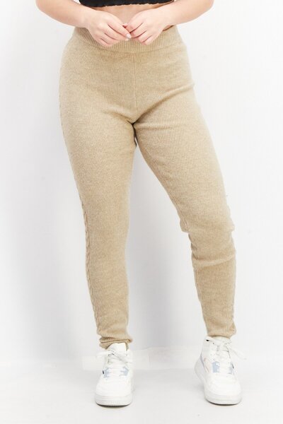 Guess Women Regular Fit Cable Knit Stretchable Pants, Beige