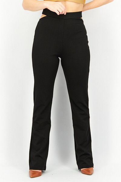 NA-KD Women Regular Fit Cut Out Plain Flare Pant, Black
