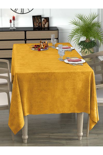 Perle Daily Series Velvet Textured Saffron Color Tablecloth