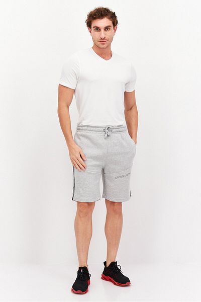 Crosshatch Men Drawstring Brand Logo Basic Shorts, Grey