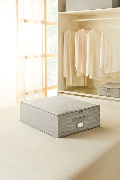 Ocean Home Textile Μεσαίου μεγέθους Γκρι Ψαροκόκκαλο Βάση κάτω από την οργάνωση βαλίτσας Υποστηριζόμενο κουτί αποθήκευσης 45x55x18