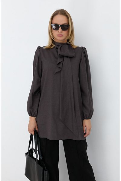 Fatma Atasoy Midi Viscose Gray Tunic with Bow