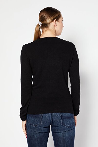 Cavalli Class Women V Neck Long Sleeve Brand Logo Sweater, Black