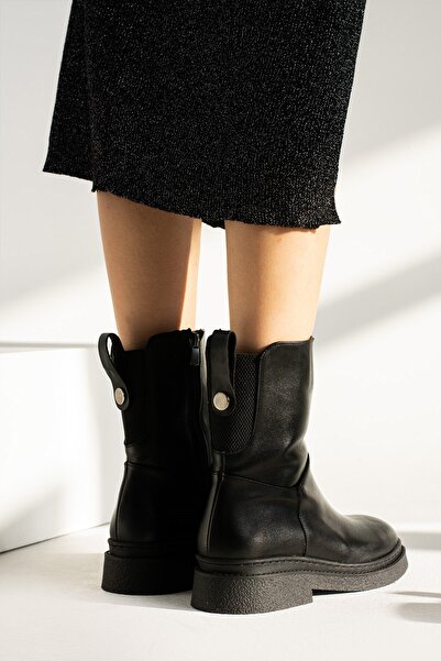 Seniorah Γυναικείες μπότες Cameli Black Skin Inside Plush