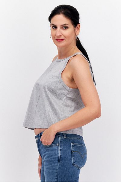 Esprit بلوزة سادة بدون أكمام برباط عنق للنساء، رمادي