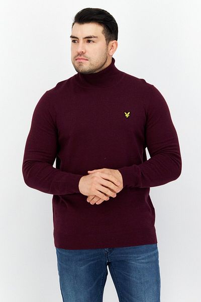 Lyle & Scott Men High Neck Embroidered Logo Sweater, Dark Maroon