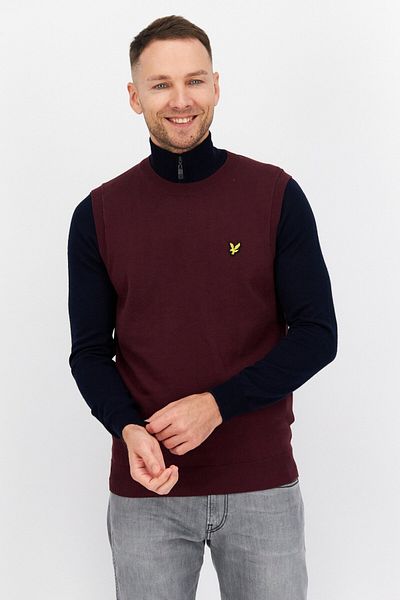 Lyle & Scott Men Sleeveless Brand Logo Sweater Vest, Dark Maroon