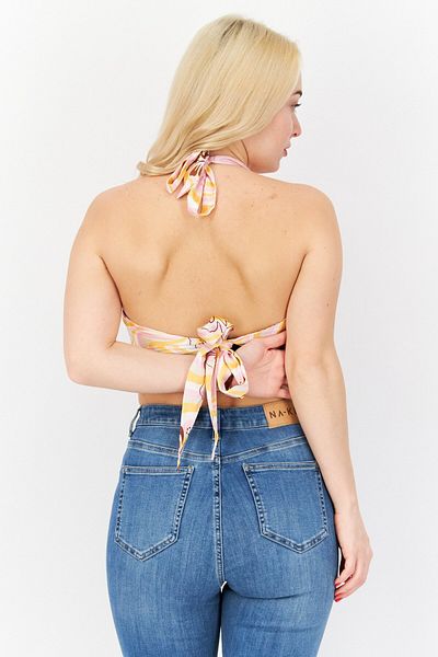 Don't Call Me Jennyfer Women V-neck Sleeveless Floral Print Crop Top, Orange Combo
