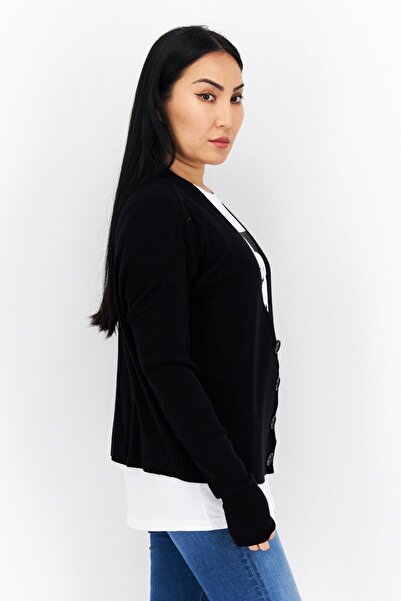 s.Oliver Women Open Front Plain Long Sleeves Sweater, Black