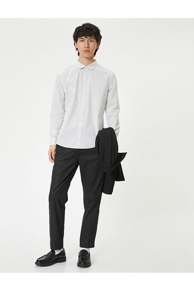 Koton Βαμβακερό πουκάμισο Slim Fit - Μισό Ιταλικό Γιακά με Κουμπιά