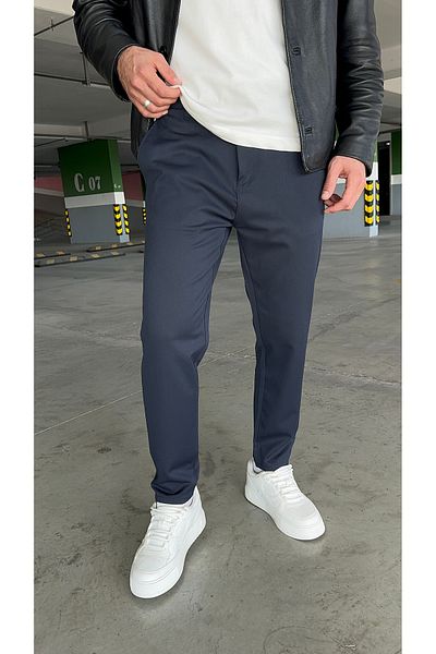 DENIM MAN Men's Navy Blue Color Italian Cut Quality Ankle Length Lycra Fabric Pants