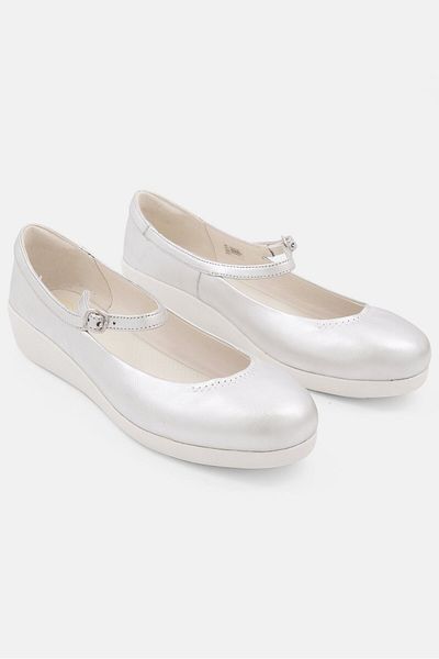 Fitflop Women F-pop Mary Jane Slip On Flat Shoes, Silver