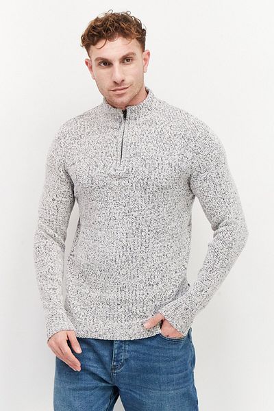 French Connection Men Mock Neck Textured Half Zipper Sweater, White