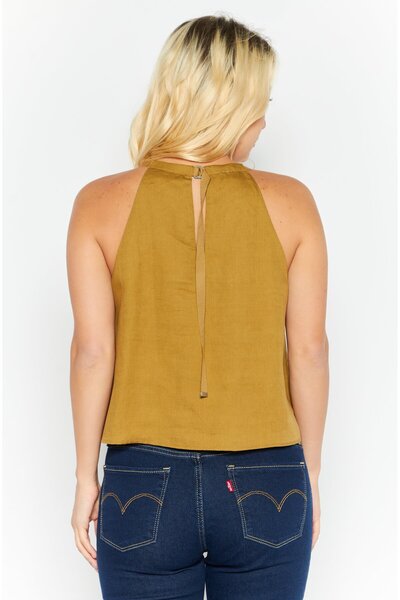 Esprit Women Crew Neck Sleeveless Solid Top, Olive