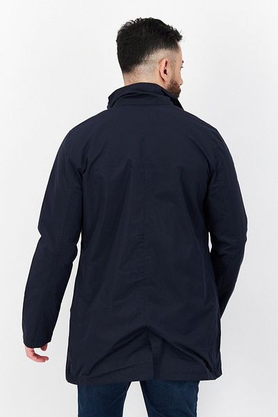 French Connection Men High Neck Long Sleeve Plain Jacket Shirt, Navy Blue