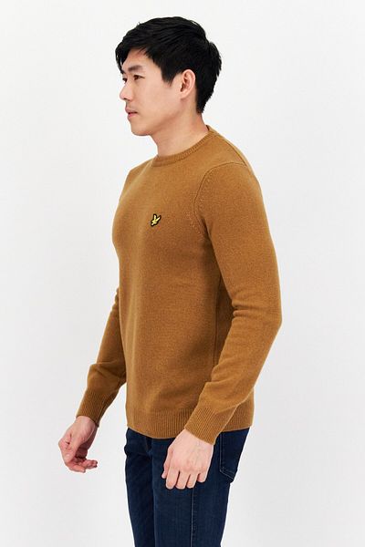 Lyle & Scott Men Crew Neck Embroidered Logo Sweaters, Gold Marl