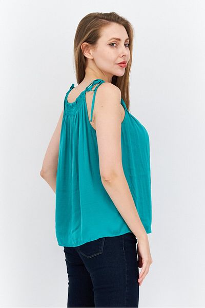Etam Women Square Neck Sleeveless Plain Tank Top, Teal Green