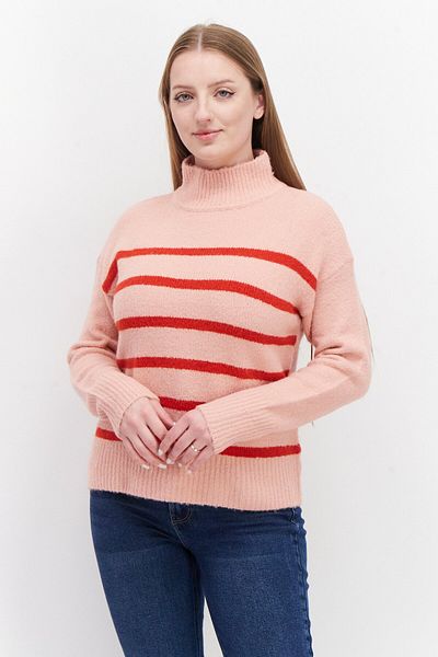 Threadbare Women Mock Neck Knit Stripe Cardigan, Pink