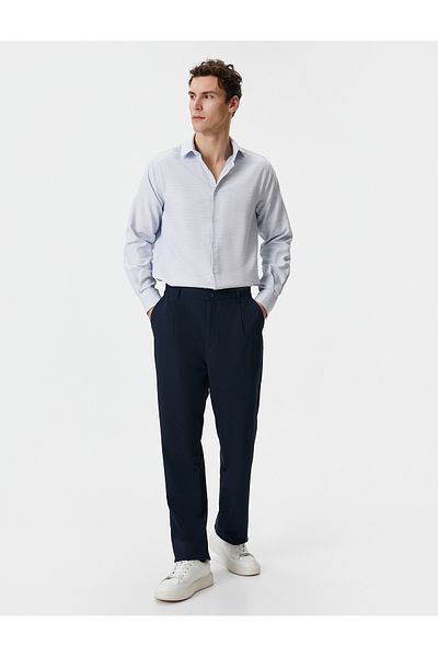 Koton Μακρυμάνικο πουκάμισο Slim Fit - Μισό Ιταλικό Γιακά, Κουμπωτό
