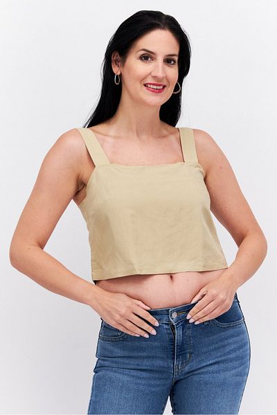 Esprit بلوزة نسائية سادة بدون أكمام ورقبة مربعة، لون بني