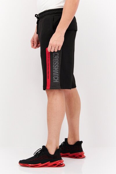 Crosshatch Men Drawstring Brand Logo Basic Shorts, Black