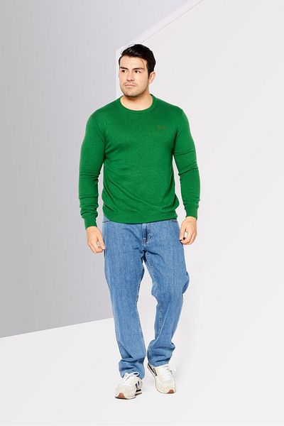 Cavalli Class Men Crew Neck Long Sleeve Brand Logo Sweater, Green