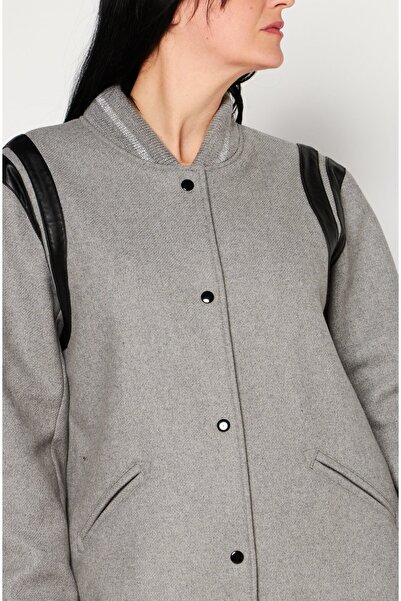 IKKS Women Textured Trench Coat, Grey