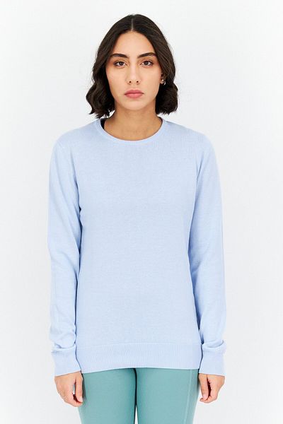 French Connection Women Crew Neck Plain Long Sleeves Sweater, Blue
